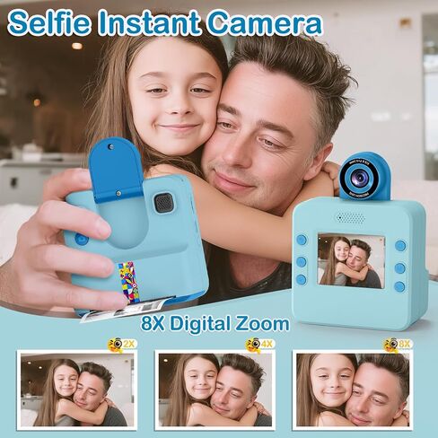 Nreonrick Kids Camera Instant Print, Selfie Digital Instant Cameras, Reversible Lens Mini Toddler Camera with 3 Roll Paper Toys for Boys Girls Age 3-12 in Christmas Birthday 32GB Card(Blue) in Saudi Arabia