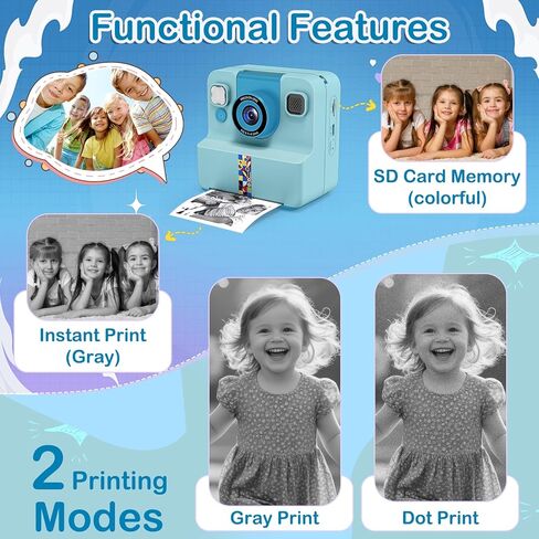 Nreonrick Kids Camera Instant Print, Selfie Digital Instant Cameras, Reversible Lens Mini Toddler Camera with 3 Roll Paper Toys for Boys Girls Age 3-12 in Christmas Birthday 32GB Card(Blue) in Saudi Arabia