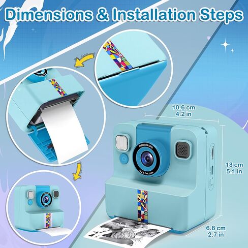 Nreonrick Kids Camera Instant Print, Selfie Digital Instant Cameras, Reversible Lens Mini Toddler Camera with 3 Roll Paper Toys for Boys Girls Age 3-12 in Christmas Birthday 32GB Card(Blue) in Saudi Arabia