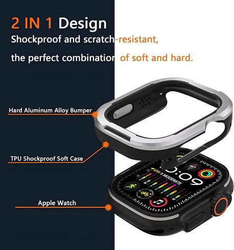 العلبة الوعرة متوافقة مع Apple Watch Series 10 Case 42mm ، وغطاء واقعي مع المصد المعدني وبطانة TPU ، وحامي خفيف الوزن لـ Iwatch ، التيتانيوم in Kuwait