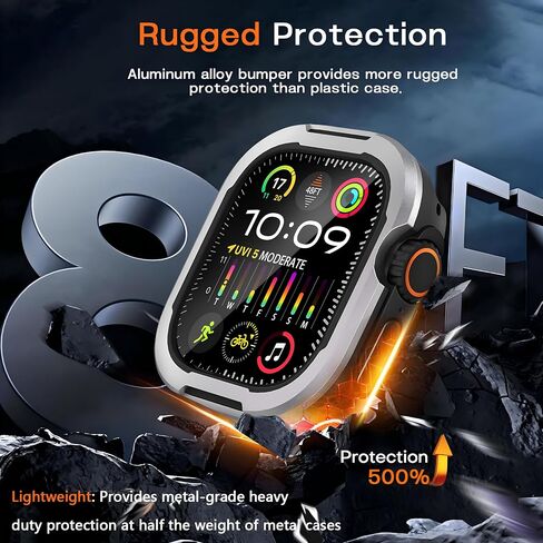 العلبة الوعرة متوافقة مع Apple Watch Series 10 Case 42mm ، وغطاء واقعي مع المصد المعدني وبطانة TPU ، وحامي خفيف الوزن لـ Iwatch ، التيتانيوم in Kuwait