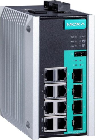 Moxa EDS-G512E-4GSFP-T تمكنت مفتاح Ethernet الكامل Gigabit مع 8 10/100/1000BASET (X) ، و 4 100/1000Base SFP فتحات ، -40 درجة مئوية إلى 75 درجة مئوية درجة حرارة التشغيل in Saudi Arabia