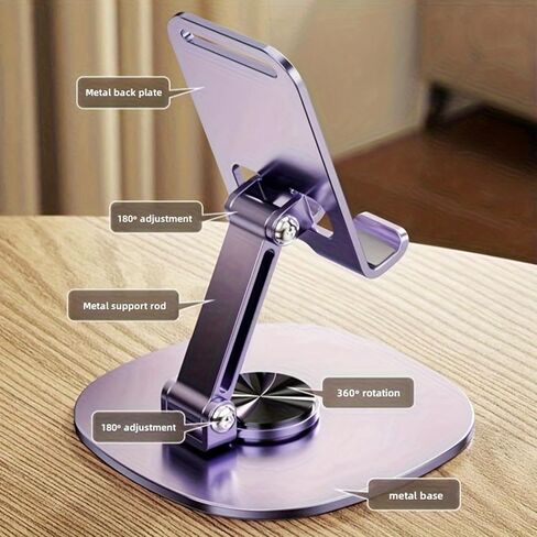 Mobile Phone Stand for Desk, 360 Degree Rotating Fully Adjustable, Foldable and Portable Phone Holder, Purple in Saudi Arabia