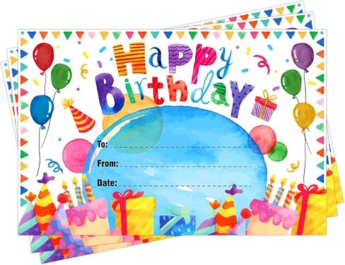 D24TIME 36Pcs Watercolor Happy Birthday Award Certificates Gifts for Kids Classroom Birthday Certificates Awards for Kid Student Gifts from Teacher for Kindergarten Elementary Back to School Supplies in Kuwait