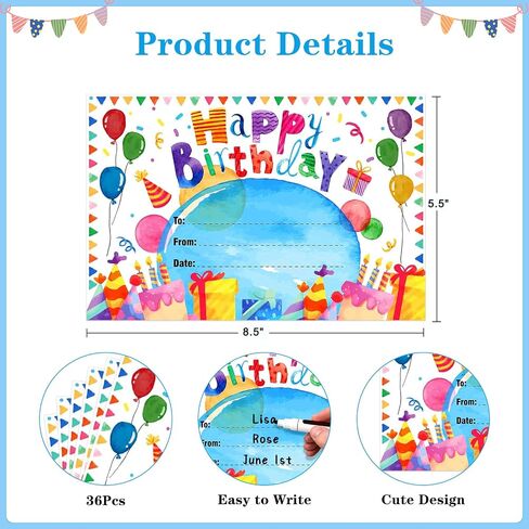 D24TIME 36Pcs Watercolor Happy Birthday Award Certificates Gifts for Kids Classroom Birthday Certificates Awards for Kid Student Gifts from Teacher for Kindergarten Elementary Back to School Supplies in Kuwait