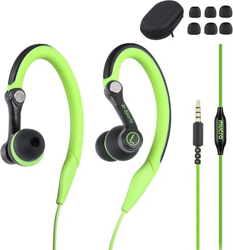 Sport Headphones Wired Running Earphones with Earhook (3.5mm, Green) in Saudi Arabia