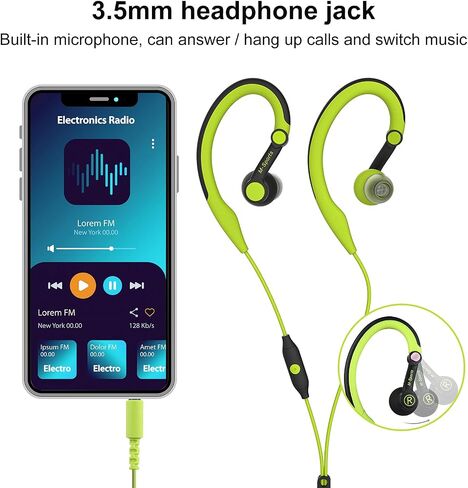Sport Headphones Wired Running Earphones with Earhook (3.5mm, Green) in Saudi Arabia