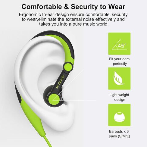 Sport Headphones Wired Running Earphones with Earhook (3.5mm, Green) in Saudi Arabia