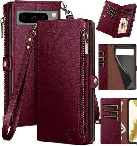 XcaseBar for Google Pixel 8 Pro Wallet case with Zippe Credit Card Holderr 【RFID Blocking】, Flip Folio Book PU Leather Phone case Shockproof Cover Women Men for Pixel 8Pro case Blue in Saudi Arabia
