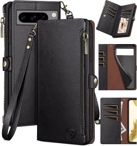 XcaseBar for Google Pixel 8 Pro Wallet Case مع حامل بطاقة ائتمان Zipper 【Rfid حظر】 ، Flip Folio Book Pu Leather Phone Cover Cover Women For Pixel 8Pro Case Wine Red in Kuwait