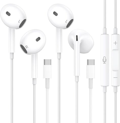 2 Packs USB C Headphones for iPhone 16 15 Earbuds with Microphone & Volume Control HiFi Stereo Type C Earphones for Galaxy S23/S22/S21/S20/Ultra Note 10/20, for iPad Pro Pixel 7/6/6a/5/4 OnePlus 9 8 in Saudi Arabia