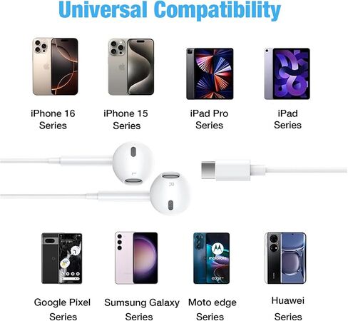 2 Packs USB C Headphones for iPhone 16 15 Earbuds with Microphone & Volume Control HiFi Stereo Type C Earphones for Galaxy S23/S22/S21/S20/Ultra Note 10/20, for iPad Pro Pixel 7/6/6a/5/4 OnePlus 9 8 in Saudi Arabia