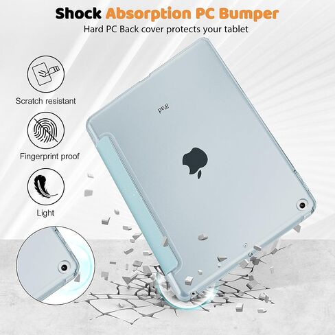 قد يتوافق تشن مع حالة iPad 10.2 بوصة 2021/2020/2019 ، لحالة الجيل 9/8/8/7 ، وغطاء حامل نحيف مع قشرة الظهر الشفافة الصلبة ، والاستيقاظ التلقائي/النوم ، in Kuwait