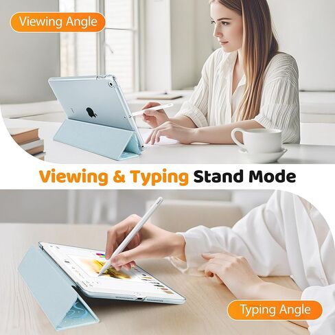 قد يتوافق تشن مع حالة iPad 10.2 بوصة 2021/2020/2019 ، لحالة الجيل 9/8/8/7 ، وغطاء حامل نحيف مع قشرة الظهر الشفافة الصلبة ، والاستيقاظ التلقائي/النوم ، in Kuwait