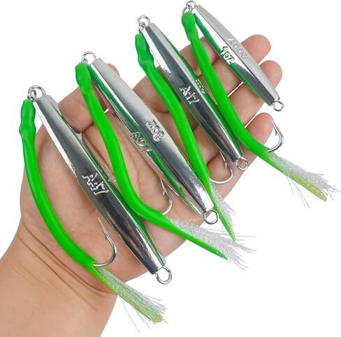 Diamond Jigs Fishing Saltwater Lures with Split Tube Tail and Stainless Steel Hook Metal Jigging Spoon Baits for Surf Fishing Bottom Bouncing Sinking Casting Jigging in Saudi Arabia