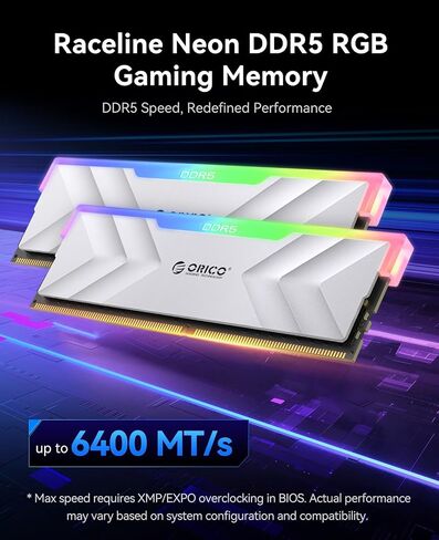 ORICO R500 Raceline Neon 32GB DDR5 6400MHz RGB RAM & e7400 1TB PCIe 4.0 NVMe SSD Bundle - Gaming Memory and Ultra-Fast Storage Combo in Saudi Arabia
