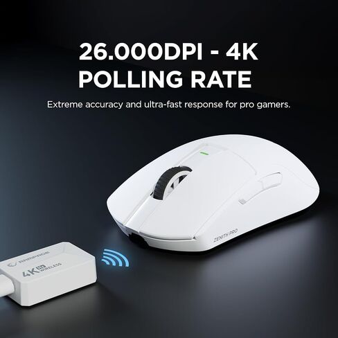 Rampage Zenith Pro Wireless Gaming Mouse ، خفيفة الوزن 26000 نقطة في البوصة ، مستقبل USB 2.4 جيجا هرتز ، الماوس المريح مع الأزرار القابلة للبرمجة ، مستشعر مستجيب للغاية in Kuwait