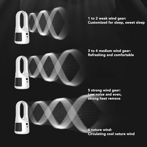 Bladeless Tower Fan,USB Desk Fan Portable Standing Fans,6 Speeds Wind Easy Clean,Quiet Portable Bladeless Cooling Fan with LED Display for Home Bedroom Office (Black) in Kuwait