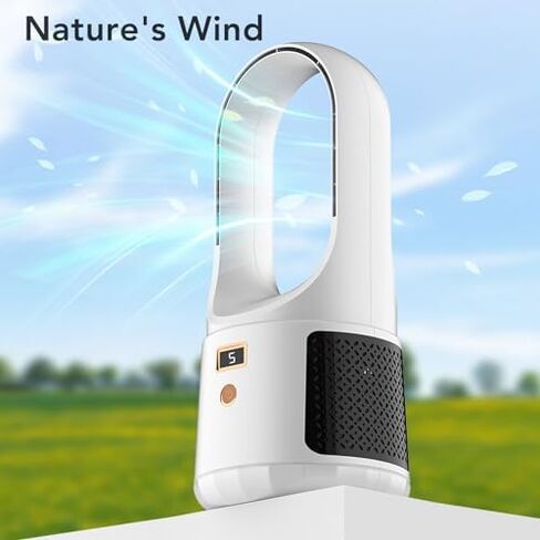 Bladeless Tower Fan,USB Desk Fan Portable Standing Fans,6 Speeds Wind Easy Clean,Quiet Portable Bladeless Cooling Fan with LED Display for Home Bedroom Office (Black) in Kuwait