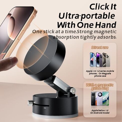 Magnetic Phone Car Holder, Suction Cup Holder, Manual Vacuum Suction Cup Fixation Strong Magnetic Attraction Stretchable Mobile Phone Holder 360 Degree Adjustment Tablet Stand Car Gym in Saudi Arabia