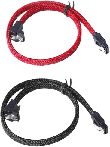 A66F-2 PCS 50CM SATA 3.0 III SATA3 7PIN بيانات البيانات الزاوية اليمنى 6GB/S كابلات SSD HDD سلك بيانات القرص الصلب مع الأكمام النايلون ، الأحمر in Saudi Arabia