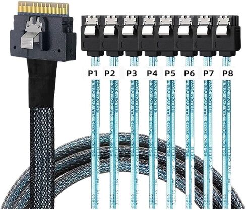 PCI-E Slimline S/AS 4.0 SFF-8654 8i to 8X SATA Cable 4X M1ni S/AS 29Pin SFF-8482 Computer Server Array Disk Cord Hub 6Gbps Rate(1m,8X to 8-SATA) in Saudi Arabia