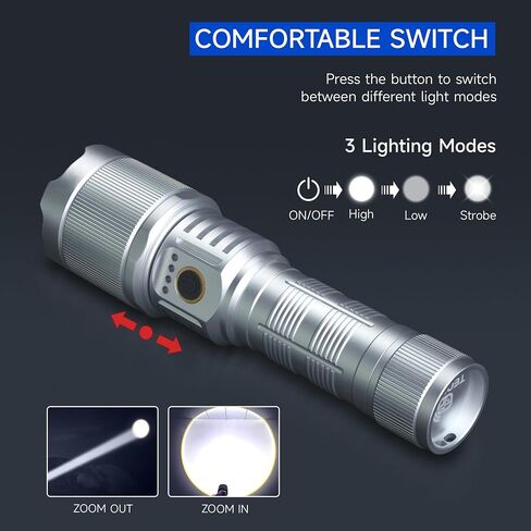 المصابيح الضوئية عالية اللمعة 990000 LED مصباح يدوي تكتيكي قابل لإعادة الشحن 3 أوضاع 3 أوضاع شحن سريع IPX6 مقاوم للماء سوبر سوداء سوداء يدويا للتخييم المشي لمسافات طويلة في الهواء الطلق والهدية in Saudi Arabia