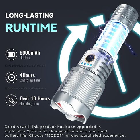 المصابيح الضوئية عالية اللمعة 990000 LED مصباح يدوي تكتيكي قابل لإعادة الشحن 3 أوضاع 3 أوضاع شحن سريع IPX6 مقاوم للماء سوبر سوداء سوداء يدويا للتخييم المشي لمسافات طويلة في الهواء الطلق والهدية in Saudi Arabia