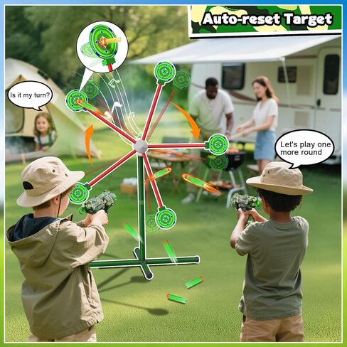 HLDYA Rocket Shooting Games Toys with Rotating Target 2 Toy Guns 20 Foam Darts Kids Outdoor Toys for Boys Age 5 6 7 8 9 10+ Year Old Compatible with Nerf Guns in Kuwait