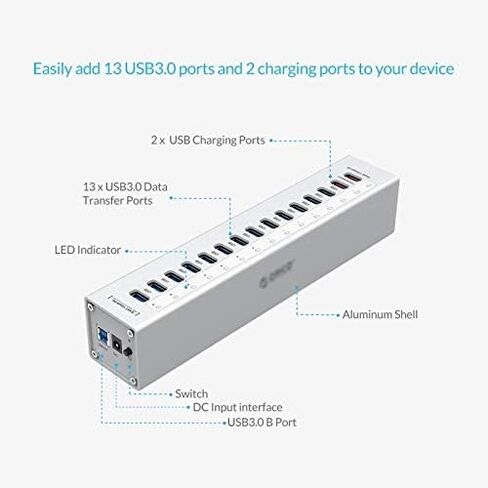 الألومنيوم 13 PORT Multi USB3.0 FLITITTER مع ميناء الطاقة المستقل 12V/5A 2 in Saudi Arabia