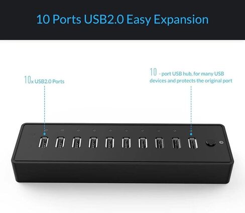 USB Hub 10 Port ABS USB2.0 مع محول الطاقة 12 فولت عالي السرعة in Saudi Arabia