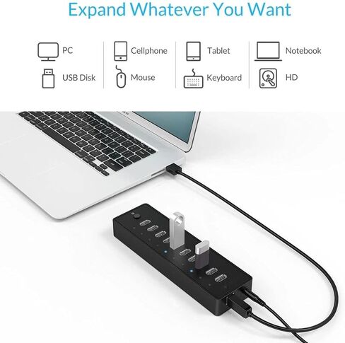 USB Hub 10 Port ABS USB2.0 مع محول الطاقة 12 فولت عالي السرعة in Saudi Arabia