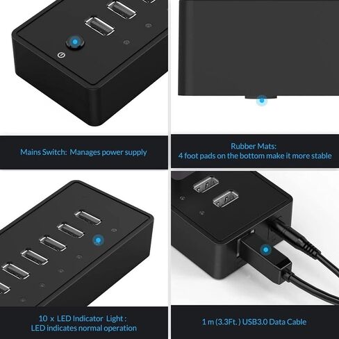 USB Hub 10 Port ABS USB2.0 مع محول الطاقة 12 فولت عالي السرعة in Saudi Arabia