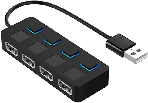 USB 2.0 HUB Multi USB Splitter 4 Port Expander Multiple USB 2.0 Hub Use Power Adapter USB2.0 Hub with Switch for PC Computer (Color : Black) (Black) in Saudi Arabia