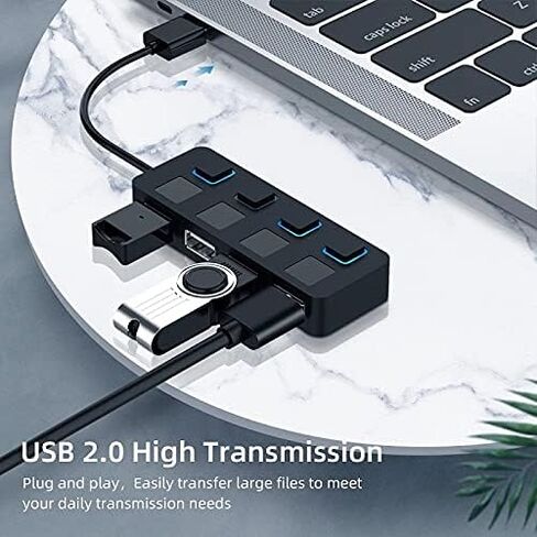 USB 2.0 HUB Multi USB Splitter 4 Port Expander Multiple USB 2.0 Hub Use Power Adapter USB2.0 Hub with Switch for PC Computer (Color : Black) (Black) in Saudi Arabia