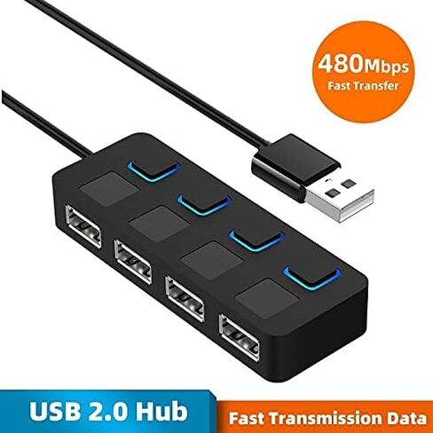 USB 2.0 HUB Multi USB Splitter 4 Port Expander Multiple USB 2.0 Hub Use Power Adapter USB2.0 Hub with Switch for PC Computer (Color : Black) (Black) in Saudi Arabia