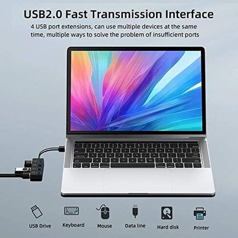 USB 2.0 HUB Multi USB Splitter 4 Port Expander Multiple USB 2.0 Hub Use Power Adapter USB2.0 Hub with Switch for PC Computer (Color : Black) (Black) in Saudi Arabia