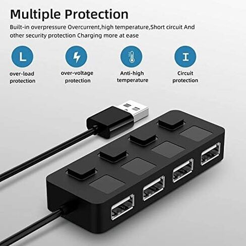 USB 2.0 HUB Multi USB Splitter 4 Port Expander Multiple USB 2.0 Hub Use Power Adapter USB2.0 Hub with Switch for PC Computer (Color : Black) (Black) in Saudi Arabia