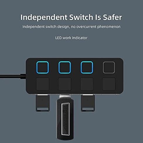 USB 2.0 HUB Multi USB Splitter 4 Port Expander Multiple USB 2.0 Hub Use Power Adapter USB2.0 Hub with Switch for PC Computer (Color : Black) (Black) in Saudi Arabia