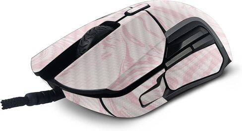 MightySkins Carbon Fiber Skin Compatible with SteelSeries Rival 5 Gaming Mouse - Silky Pink | Protective, Durable Textured Carbon Fiber Finish | Easy to Apply and Change Styles | Made in The USA in Saudi Arabia