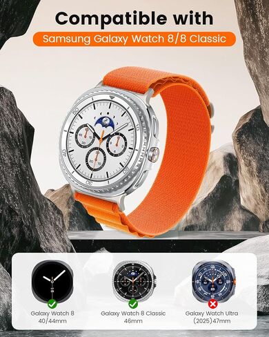 شريط حلقة جبال الألب متوافقة مع Samsung Galaxy Watch 8 40mm/44mm ، حزام نايلون من النايلون الرياضي لـ Galaxy Watch 8 Classic 46 MM Women Men in Kuwait