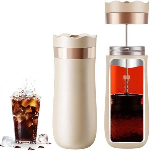 Travel French Press Coffee Maker 12oz Portable French Coffee Maker Stainless Steel Coffee Mug Great for Camping and Traveling in Kuwait