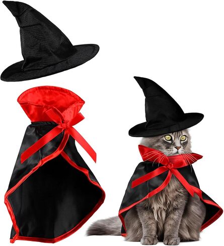 2 Pieces Halloween Cat Costume Pet Vampire Cloak Witch Cape and Hat for Cat Kitten Puppy Cosplay Halloween Party Supplies in Saudi Arabia