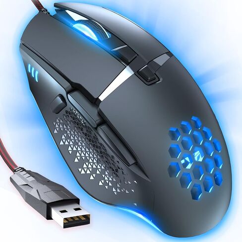 CYD C306 Wired Mouse for Gaming, Computer Mice Lightweight Gaming Mouse with Honeycomb Shell, 6 Adjustable DPI Up to 12800, 7 Programmable Buttons, RGB Backlit Ergonomic Design in Kuwait
