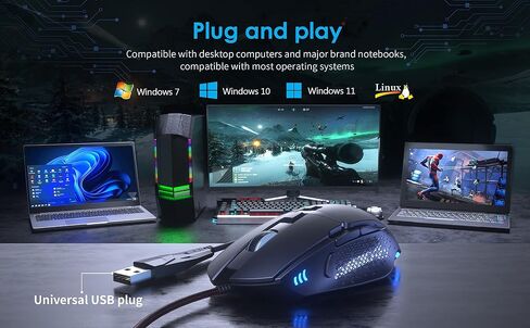 CYD C306 Wired Mouse for Gaming, Computer Mice Lightweight Gaming Mouse with Honeycomb Shell, 6 Adjustable DPI Up to 12800, 7 Programmable Buttons, RGB Backlit Ergonomic Design in Kuwait