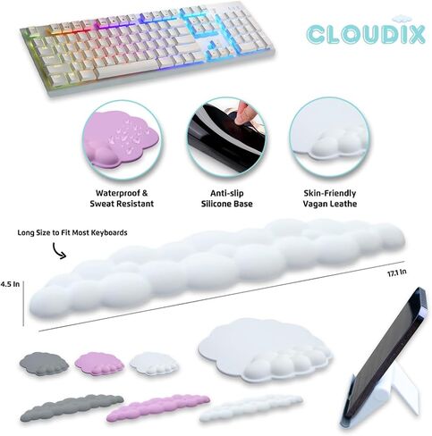 CLOUDIX Cloud Keyboard Wrist Rest Set, Mouse Pad, Phone Holder, Tablet Holder, Ergonomic Cloud Arm Wrist Pad with Memory Foam, Non-Slip Base for Typing Pain Relief, Home, Office, Laptop, Gaming (GREY) in Saudi Arabia