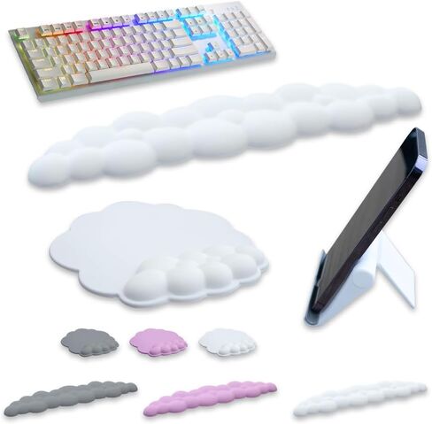 CLOUDIX Cloud Keyboard Wrist Rest Set, Mouse Pad, Phone Holder, Tablet Holder, Ergonomic Cloud Arm Wrist Pad with Memory Foam, Non-Slip Base for Typing Pain Relief, Home, Office, Laptop, Gaming (GREY) in Saudi Arabia