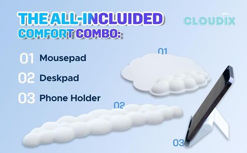 CLOUDIX Cloud Keyboard Wrist Rest Set, Mouse Pad, Phone Holder, Tablet Holder, Ergonomic Cloud Arm Wrist Pad with Memory Foam, Non-Slip Base for Typing Pain Relief, Home, Office, Laptop, Gaming (GREY) in Saudi Arabia