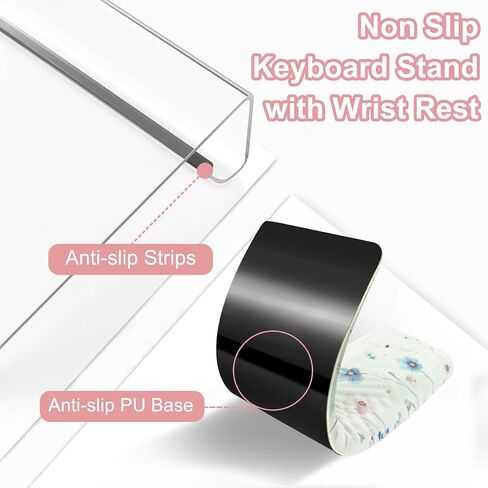 Mosiso Wrist Rest for Keyboard and Keyboard Stand Set ، Cosmos Flowers Flowers Ergonomic Wrist Rest ، وسادة خطوط المنسوجة غير المنسوجة مع حامل أكريليك سهل الطباعة للمكتب منزل ، أبيض in Saudi Arabia