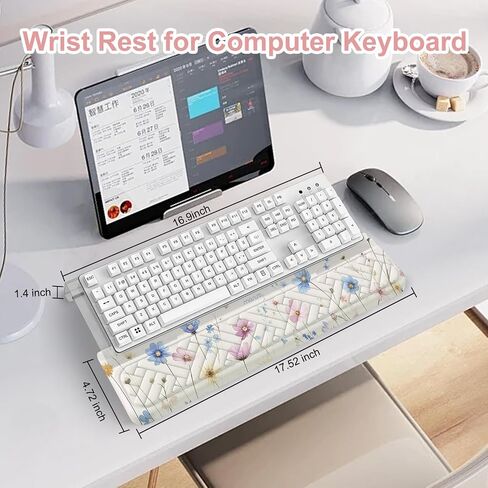 Mosiso Wrist Rest for Keyboard and Keyboard Stand Set ، Cosmos Flowers Flowers Ergonomic Wrist Rest ، وسادة خطوط المنسوجة غير المنسوجة مع حامل أكريليك سهل الطباعة للمكتب منزل ، أبيض in Saudi Arabia